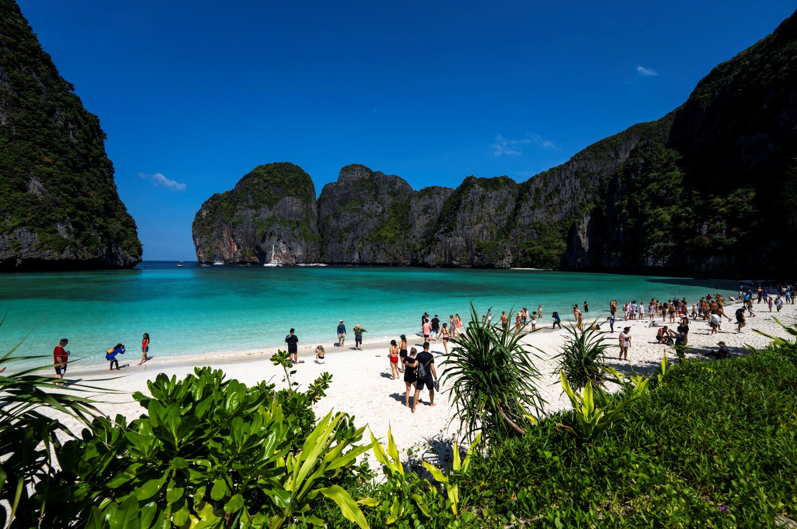 Tourists visit Maya bay after Thailand reopened its world-famous beach after closing it for more than three years to allow its ecosystem to recover from the impact of overtourism, Krabi province, Thailand, Jan. 3, 2022. (Reuters Photo)