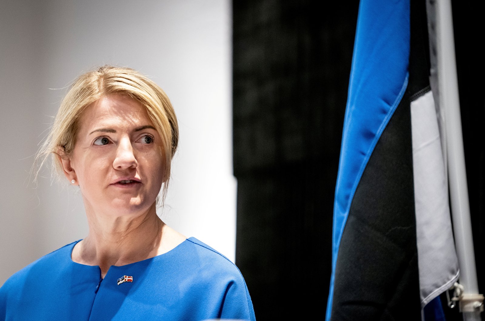 Estonian Foreign Minister Eva-Maria Liimets attends a news conference in Eigtved&#039;s Warehouse in Copenhagen, Denmark, June 4, 2021. (Reuters File Photo)