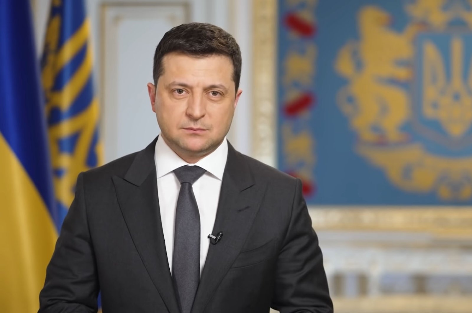 Ukrainian President Volodymyr Zelenskyy during his speech, YouTube screengrab, Jan. 19, 2022. 