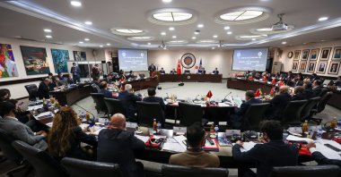 Foreign Minister Mevlüt Çavuşoğlu speaks during a meeting with ambassadors of Latin American countries in Ankara, Turkey, Jan. 19, 2022. (AA Photo)