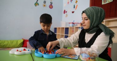 Muhammad Hussein, a Syrian boy, plays at a kindergarten in Mardin, southeastern Turkey, Oct. 19, 2021. (AA File Photo)