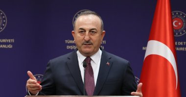 Foreign Minister Mevlüt Çavuşoğlu speaks in a joint news conference with Estonian counterpart Eva-Maria Liimets in Ankara, Turkey, Jan. 20, 2022. (AA Photo)