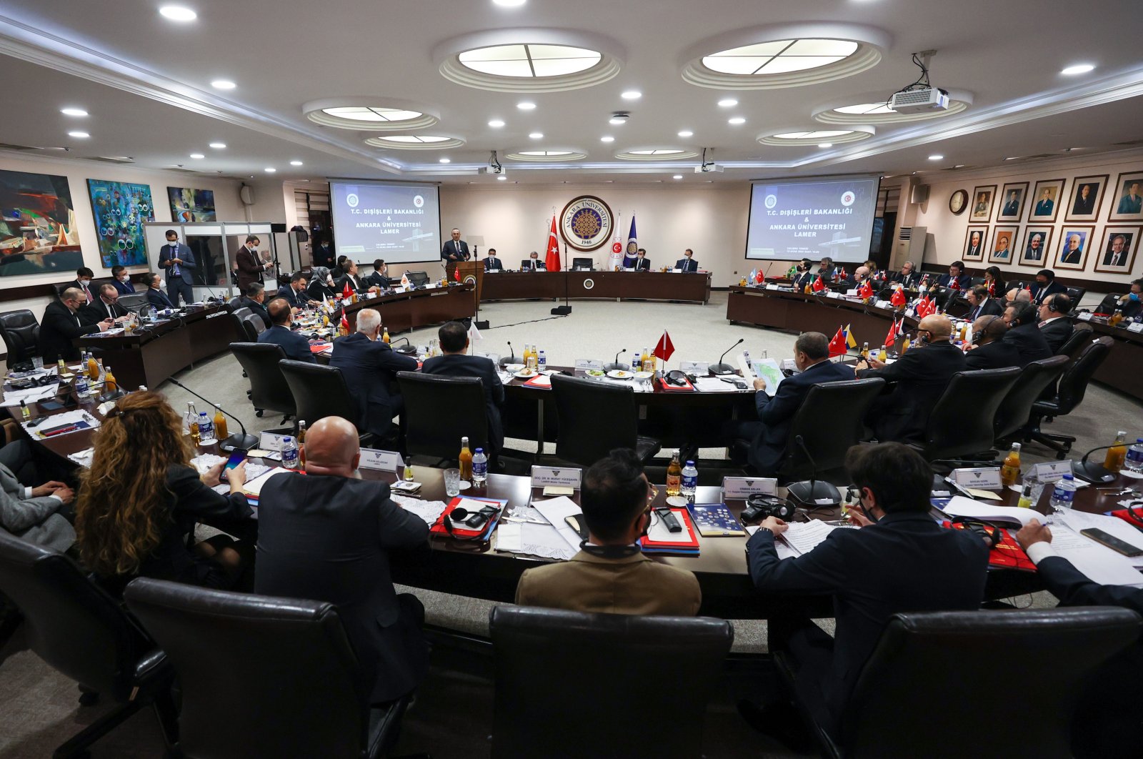 Foreign Minister Mevlüt Çavuşoğlu speaks during a meeting with ambassadors of Latin American countries in Ankara, Turkey, Jan. 19, 2022. (AA Photo)