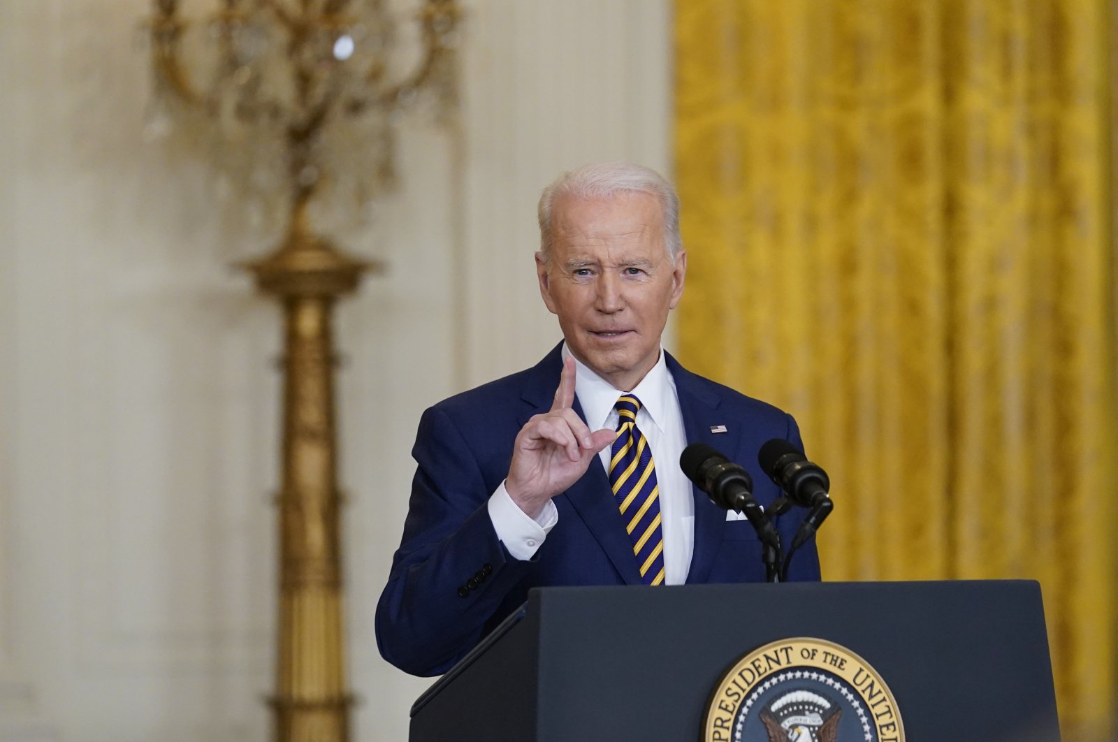 President Joe Biden speaks during a news conference in the East Room of the White House in Washington, D.C., U.S., Jan. 19, 2022. (AP Photo)