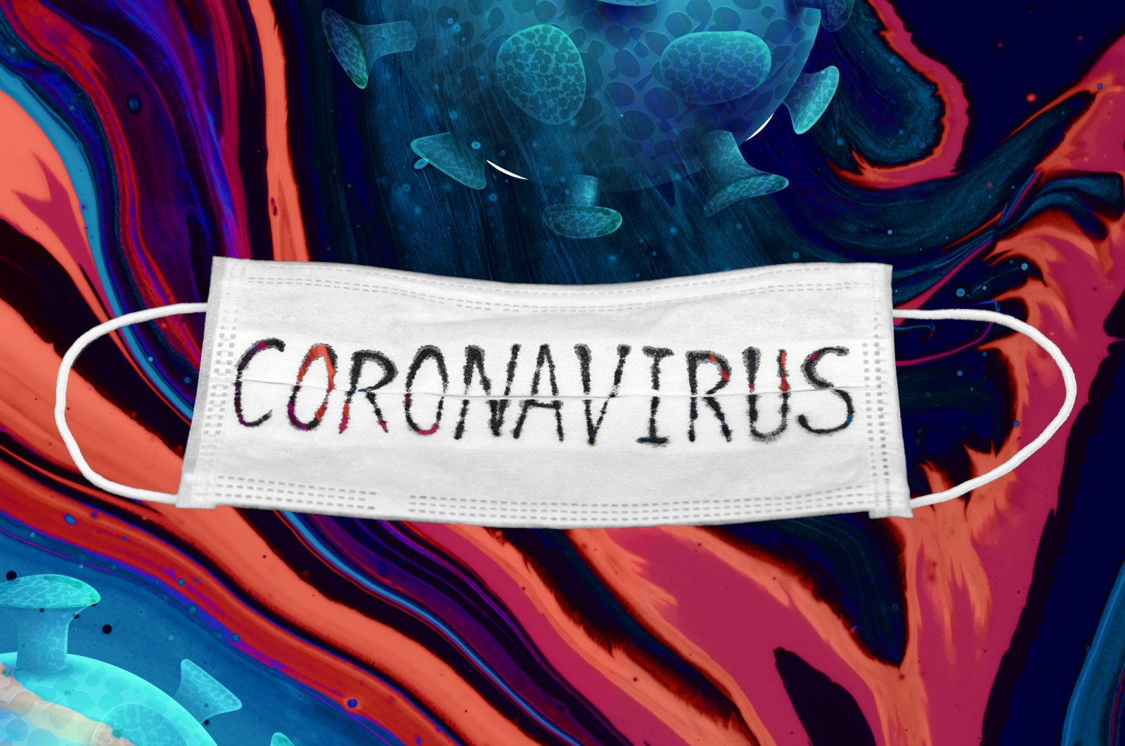 The illustration shows a mask with coronavirus written across it. (Illustration by Büşra Öztürk)