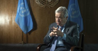United Nations Secretary-General Antonio Guterres speaks during an interview at the U.N. headquarters, New York, U.S., Jan. 20, 2022. (AP Photo)