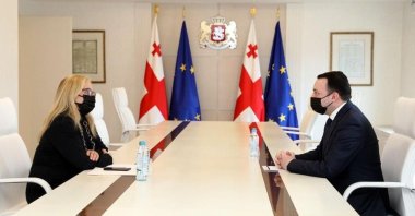 Turkey's Ambassador to Georgia Fatma Ceren Yazgan meets with Georgian Prime Minister Irakli Garibashvili in Tblisi, Georgia, Jan. 20, 2022. (AA Photo)