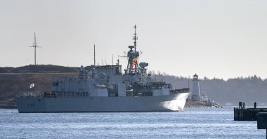 HMCS Montreal departs Halifax for a six-month deployment on a NATO mission in the Mediterranean, Jan. 19, 2022. (AP Photo)