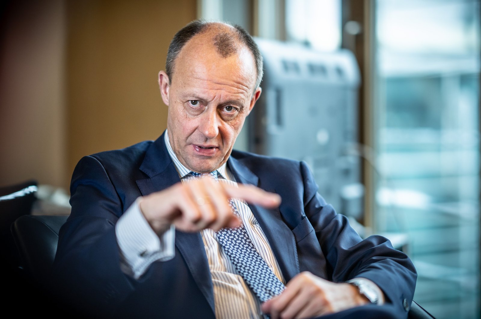 Friedrich Merz, candidate for the office of CDU federal chairperson, recorded during an interview with Deutsche Presse-Agentur in his office Jakob-Kaiser Haus in the German Bundestag, Berlin, Germany, Jan. 16, 2022. (DPA Photo)