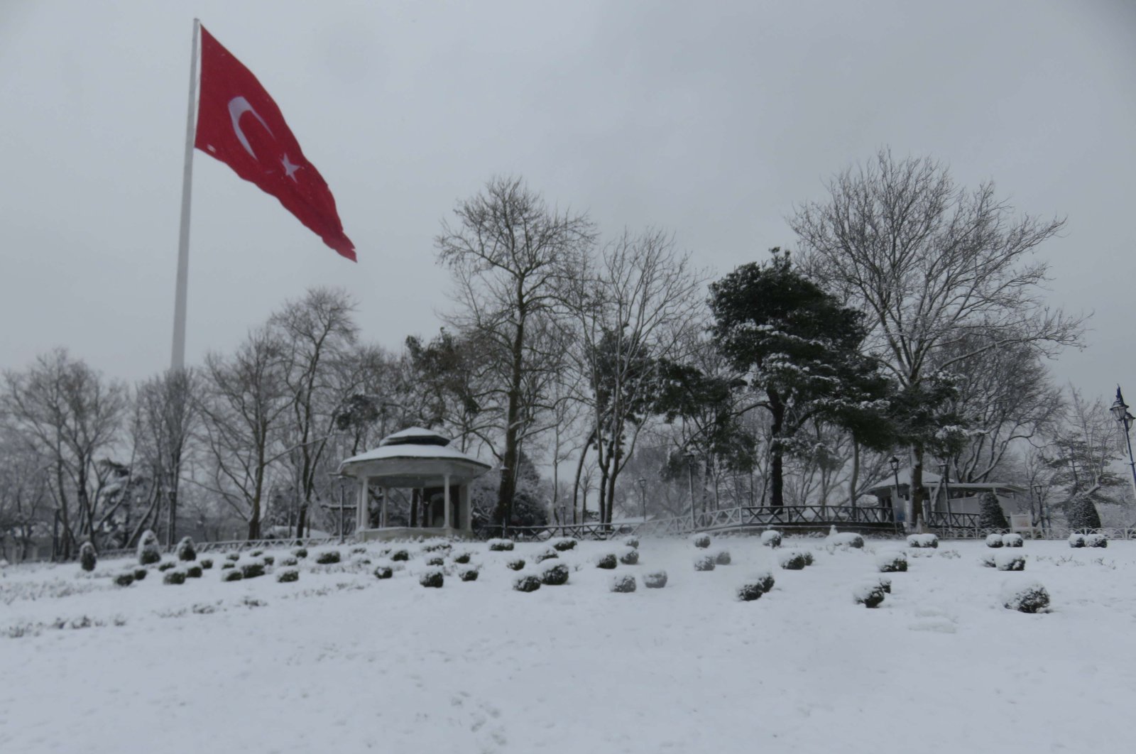 A view from Çamlıca Hill, the highest point in the city, during snowfall, Istanbul, Turkey, Jan. 22, 2022. (DHA Photo)