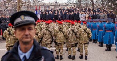 Police march during parade celebrations to mark their autonomous Republika Srpska national holiday in Banja Luka, Bosnia-Herzegovina, Jan. 9, 2022. (REUTERS Photo)