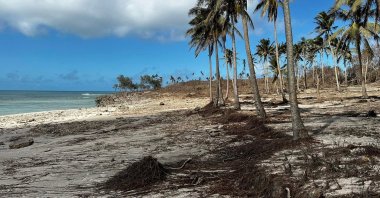 The destruction along the western beaches of the main island of Tongatapu from Hatafu to Vakaloa, following the eruption of the Hunga Tonga-Hunga Ha'apai undersea volcano, in Tonga, Jan. 20, 2022. (Viliami Uasike Latu via AFP)