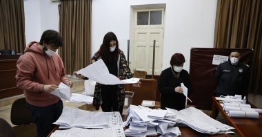 Votes are being counted at a polling station in the Turkish Republic of Northern Cyprus, on Jan. 23, 2022 (AA Photo)