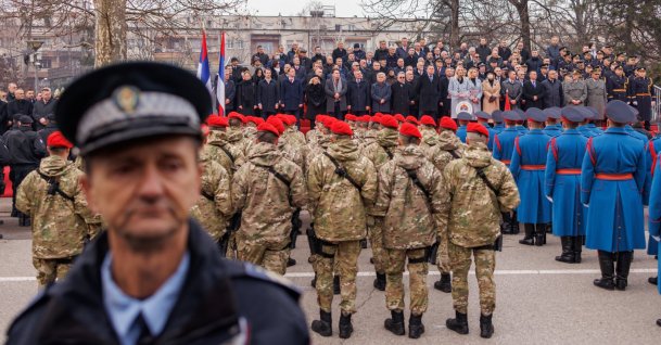 Police march during parade celebrations to mark their autonomous Republika Srpska national holiday in Banja Luka, Bosnia-Herzegovina, Jan. 9, 2022. (REUTERS Photo)