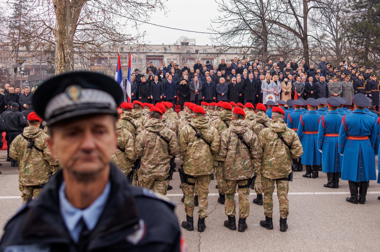 Police march during parade celebrations to mark their autonomous Republika Srpska national holiday in Banja Luka, Bosnia-Herzegovina, Jan. 9, 2022. (REUTERS Photo)
