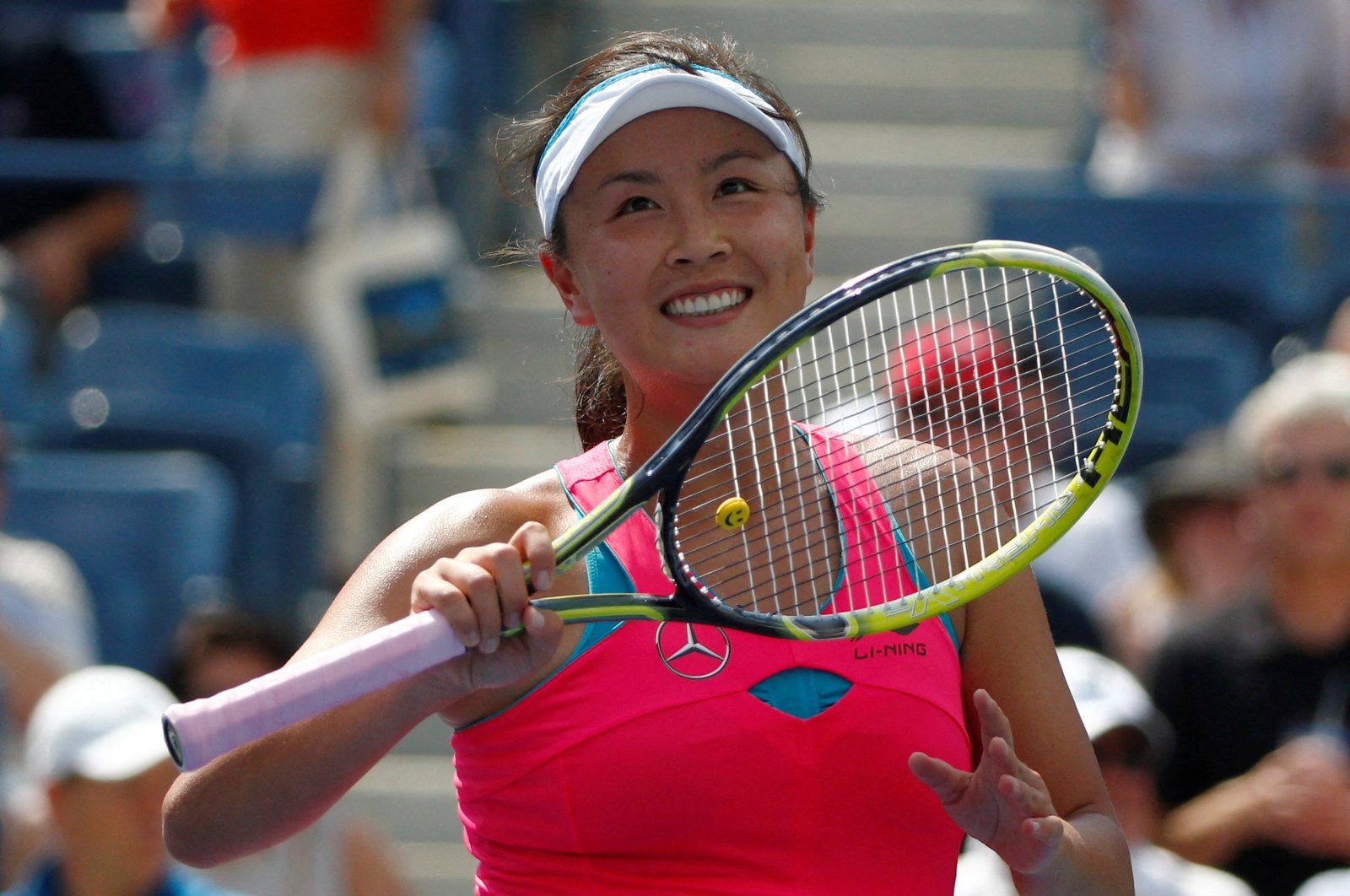 Peng Shuai of China reacts after her victory over Belinda Bencic of Switzerland in their quarterfinals match at the 2014 U.S. Open tennis tournament in New York, U.S., Sept. 2, 2014. (Reuters Photo)