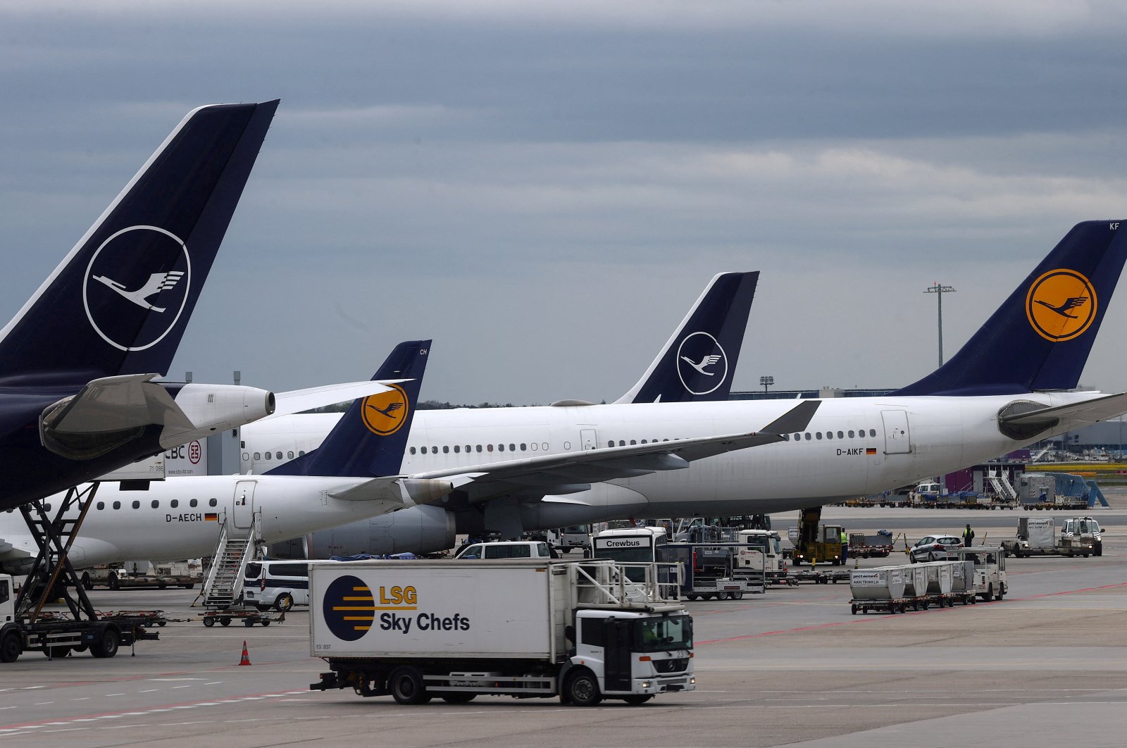 Lufthansa planes are photographed on the day of the German carrier&#039;s annual general meeting in Frankfurt, Germany, May 4, 2021. (Reuters Photo)