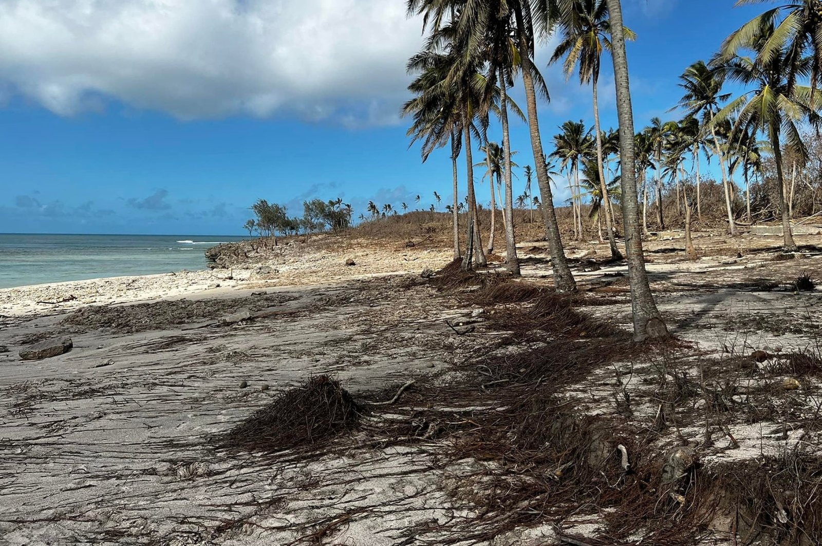 The destruction along the western beaches of the main island of Tongatapu from Hatafu to Vakaloa, following the eruption of the Hunga Tonga-Hunga Ha&#039;apai undersea volcano, in Tonga, Jan. 20, 2022. (Viliami Uasike Latu via AFP)