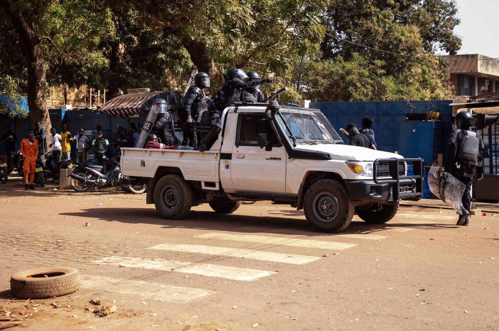 Security forces patrol the streets during a demonstration in Ouagadougou, Burkina Faso, Jan. 22, 2022. (AFP Photo)