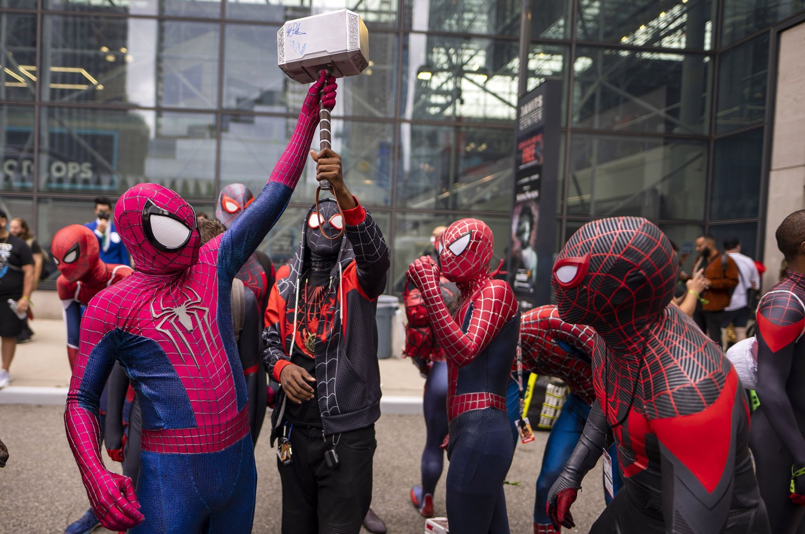 Attendees dressed as Spider-Man gather during New York Comic Con at the Jacob K. Javits Convention Center in New York, U.S., Oct. 9, 2021. (AP Photo)