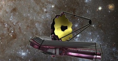 NASA artist&#039;s rendition shows the James Webb Space Telescope (JWST), a large infrared telescope with a 6.5-meter primary mirror, Aug. 30, 2007. (AP Photo)