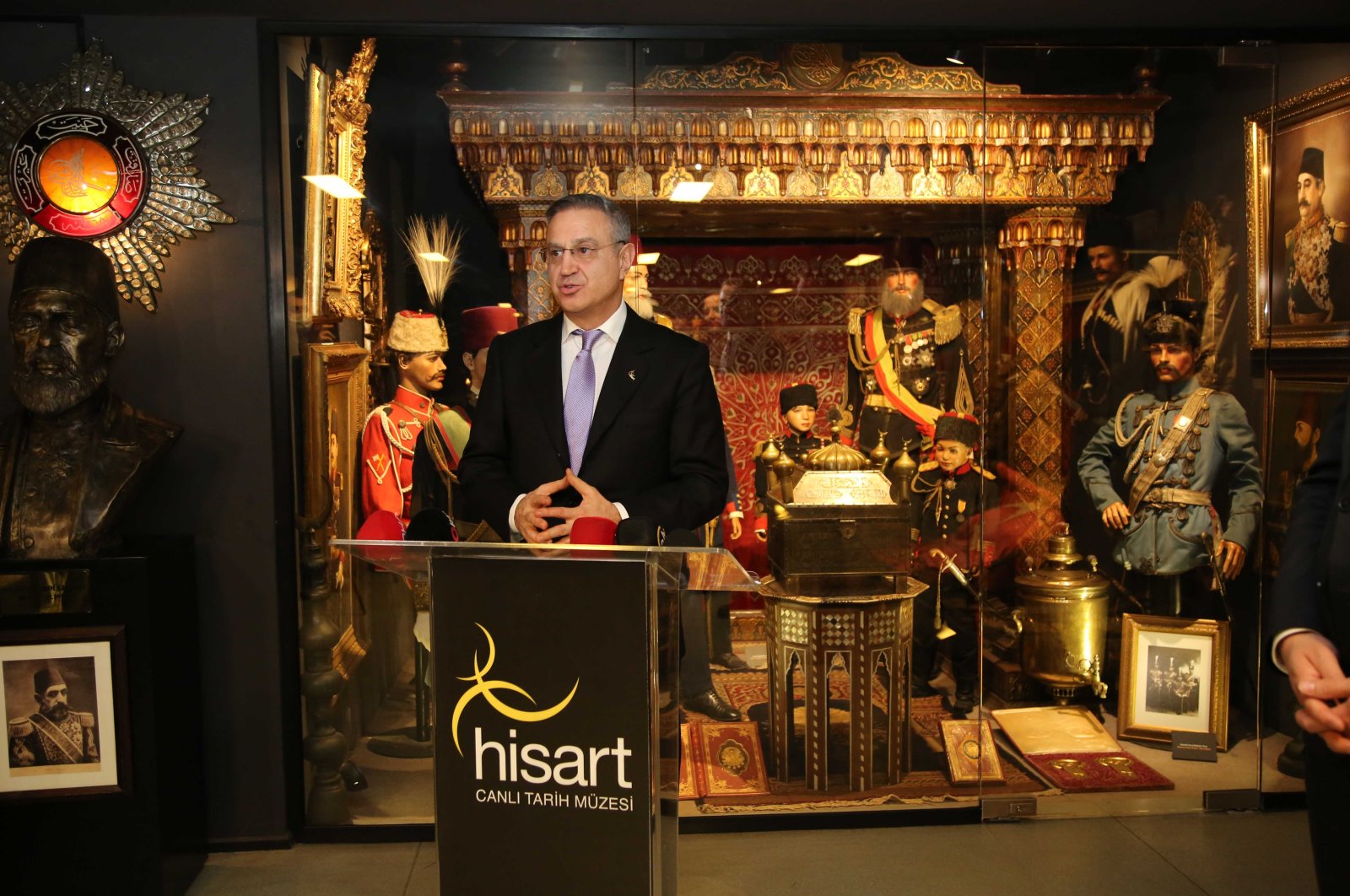Nejat Çuhadaroğlu, the founder of Hisart Live History Museum, speaks at its launch, Istanbul, Turkey, Jan. 19, 2022. (Courtesy of Hisart Live History Museum)