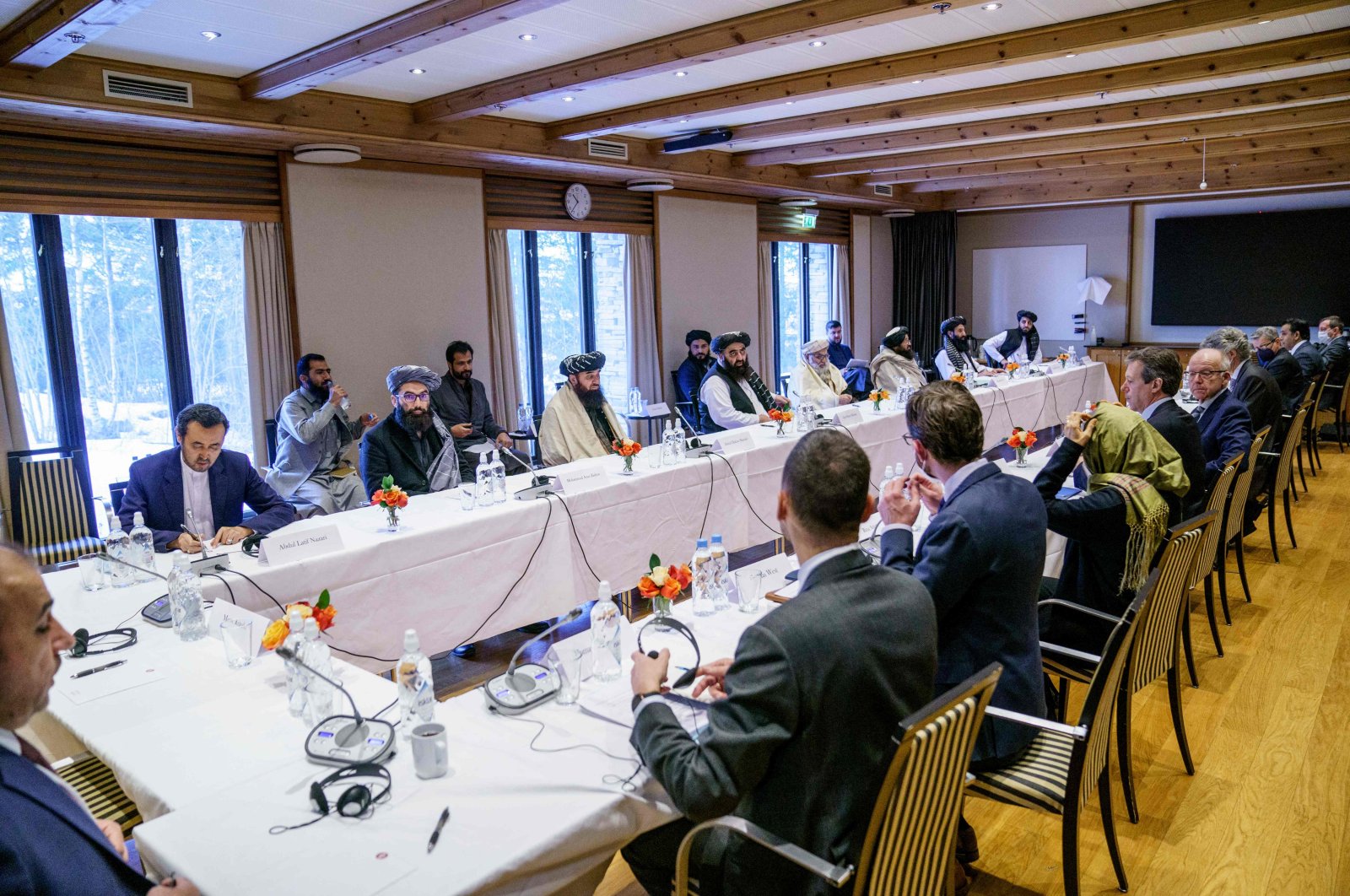 International special representatives and representatives from the Taliban attend a meeting in Oslo, Norway, on Jan. 24, 2022. (AFP Photo)