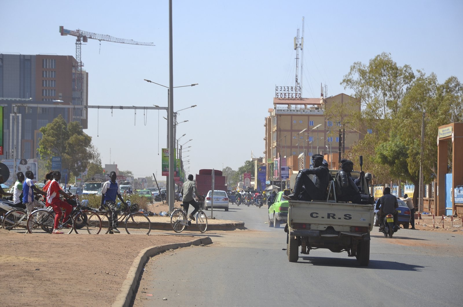 Police patrols quiet streets in Ouagadougou, Burkina Faso, Jan. 24, 2022. (EPA Photo)