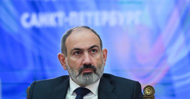 Armenian Prime Minister Nikol Pashinian attends an informal annual summit of the Commonwealth of Independent States (CIS) heads of state at the Konstantin Palace presidential residence in Strelna, outside St. Petersburg, Russia, Dec. 28, 2021. (AFP Photo)