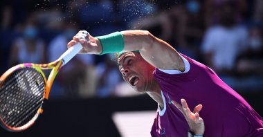 Spain's Rafael Nadal serves against Canada's Denis Shapovalov during their Australian Open quarterfinal match, Melbourne, Australia, Jan. 25, 2022. (AFP Photo)
