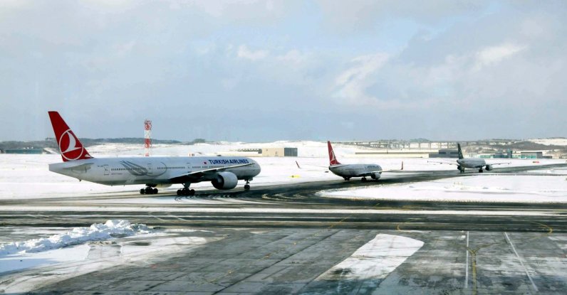 Turkish Airlines planes are seen at Istanbul Airport, Jan. 24, 2022. (DHA Photo)
