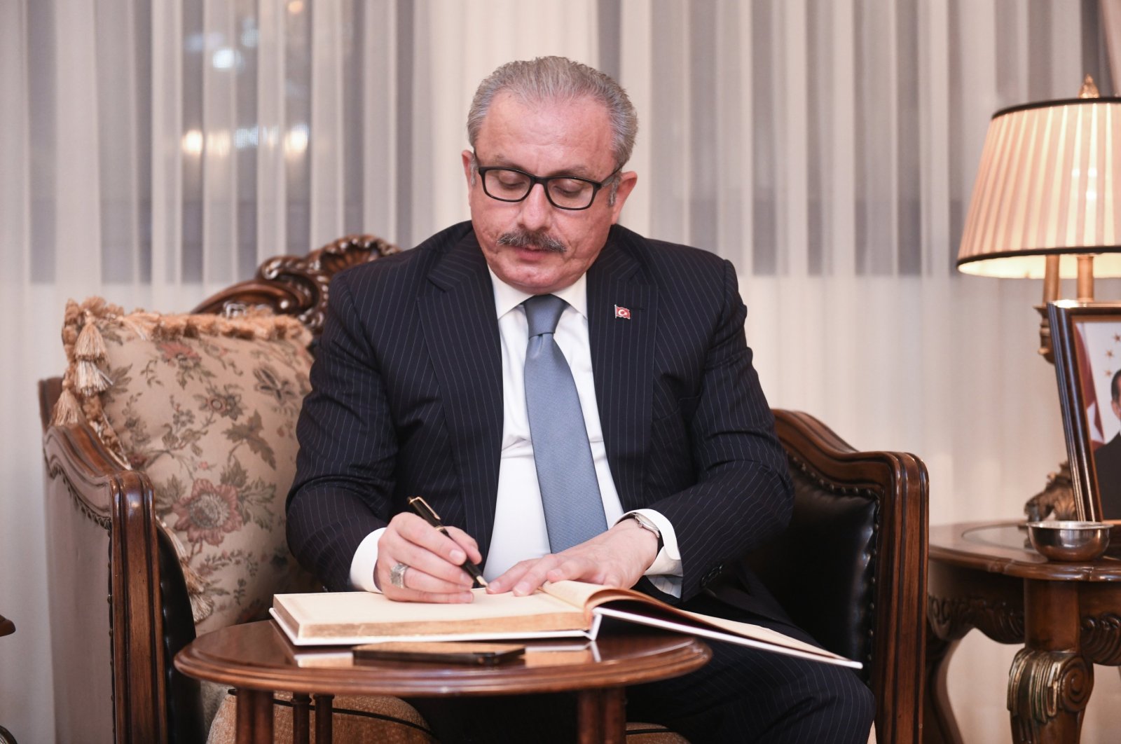 Parliament Speaker Mustafa Şentop, as part of his official visit, visits the Turkish Embassy in Kuwait, July 12, 2021. (AA Photo)