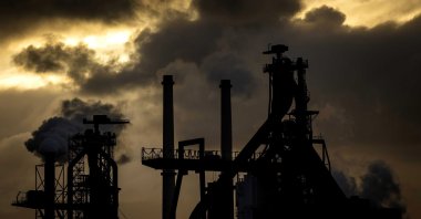 The blast furnaces of a steel factory are seen in Wijk aan Zee, the Netherlands, Jan. 21, 2022. (EPA Photo)