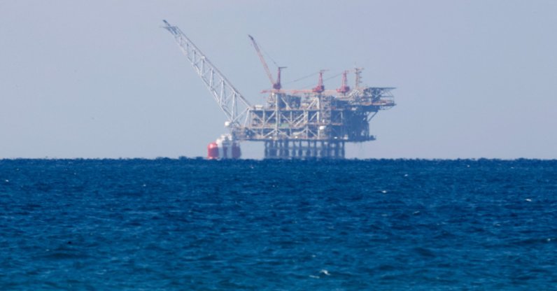 A view of the platform of the Leviathan natural gas field in the Mediterranean Sea is pictured from the northern coastal city of Caesarea, Israel, Jan. 25, 2022. (AFP Photo)