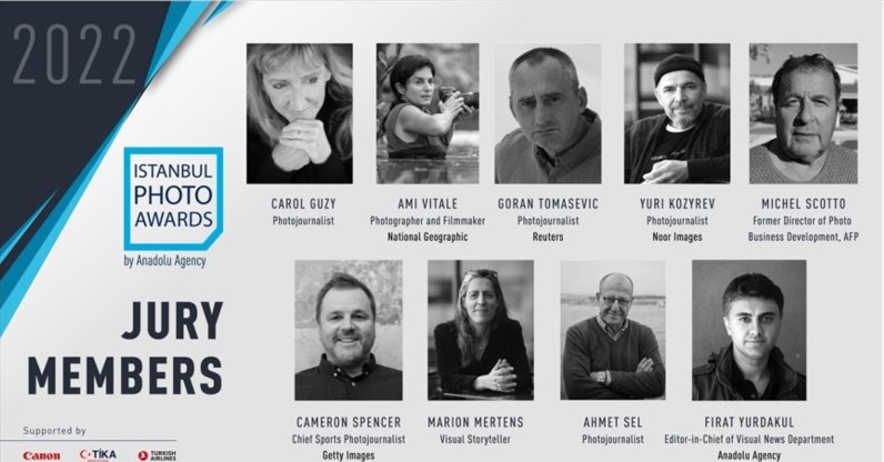 A collage shows the jury members of the Istanbul Photo Awards 2022. (AA)