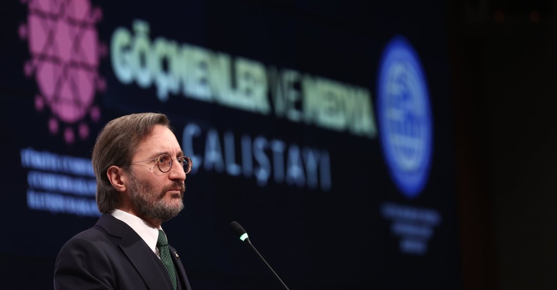 Presidential Communications Director Fahrettin Altun speaks at a conference on migrants and the media in Ankara, Turkey, Jan. 26, 2022. (AA Photo)