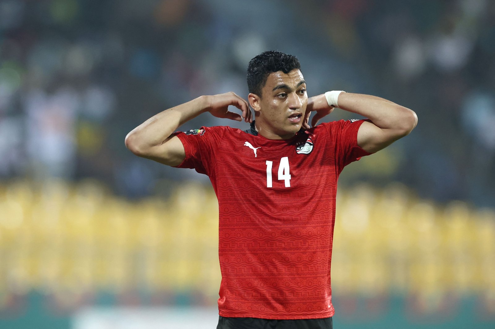 Egypt forward Mostafa Mohamed during an AFCON match against Sudan, Yaounde, Cameroon, Jan. 19, 2022. (AFP Photo)