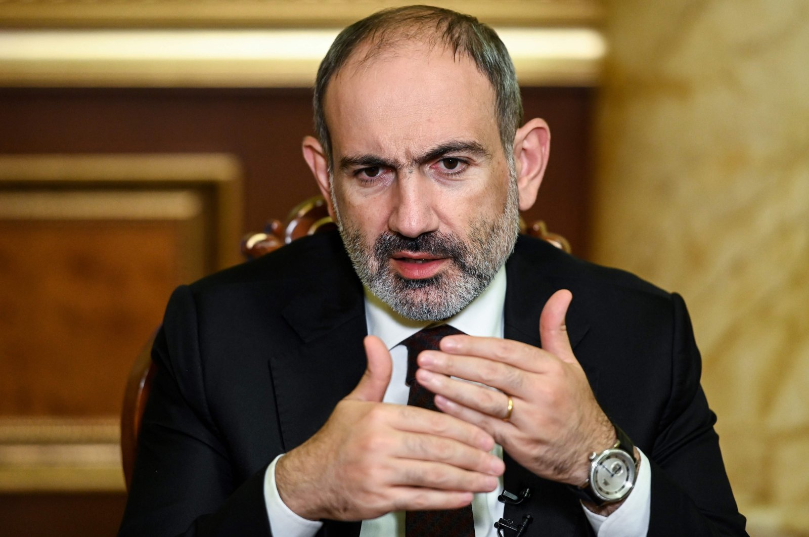 In this file photo taken on Oct. 6, 2020, Armenian Prime Minister Nikol Pashinian gives an interview to AFP in Yerevan, Armenia. (AFP Photo)