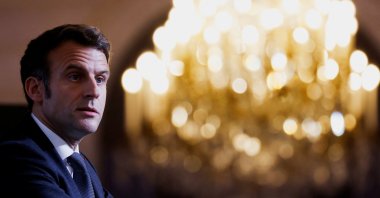 French President Emmanuel Macron delivers a speech during a meeting with representatives of families of 1962 repatriates from Algeria at the Elysee Palace, in Paris, France, Jan. 26, 2022. (Reuters Photo)