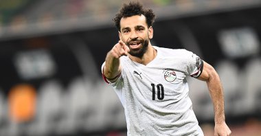 Egypt forward Mohamed Salah celebrates after winning the AFCON last-16 match against Ivory Coast, Douala, Cameroon, Jan. 26, 2022. (AFP Photo)