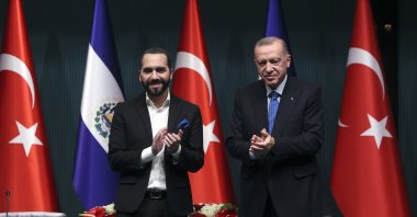 President Recep Tayyip Erdoğan (R) and El Salvador&#039;s President Nayip Bukele during a meeting in the capital Ankara, Turkey, Jan. 20, 2022. (AA Photo)