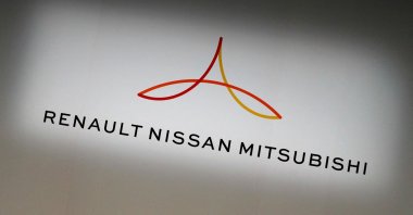 The logo of the Renault-Nissan-Mitsubishi alliance is seen ahead of a Renault, Nissan and Mitsubishi chiefs' joint news conference in Yokohama, Japan, March 12, 2019. (Reuters Photo)