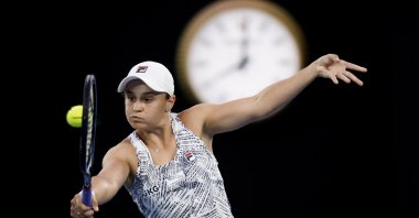 Australia's Ash Barty in action against U.S.' Madison Keys in their Australian Open semifinal match, Melbourne, Australia, Jan. 27, 2022. (AP Photo)