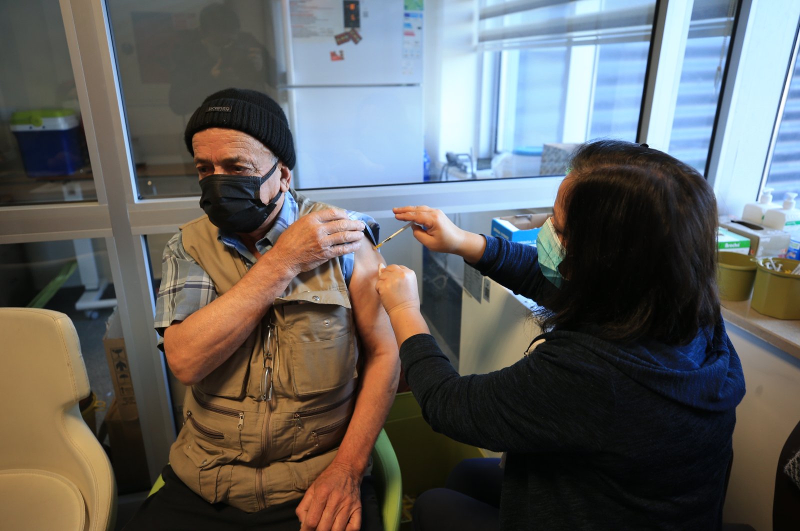 A man gets vaccinated against COVID-19 at a hospital, in Kırklareli, northwestern Turkey, Jan. 24, 2022. (AA Photo)