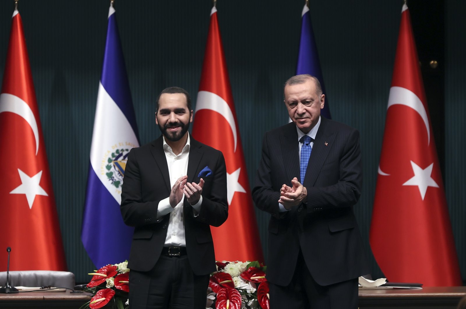President Recep Tayyip Erdoğan (R) and El Salvador&#039;s President Nayip Bukele during a meeting in the capital Ankara, Turkey, Jan. 20, 2022. (AA Photo)