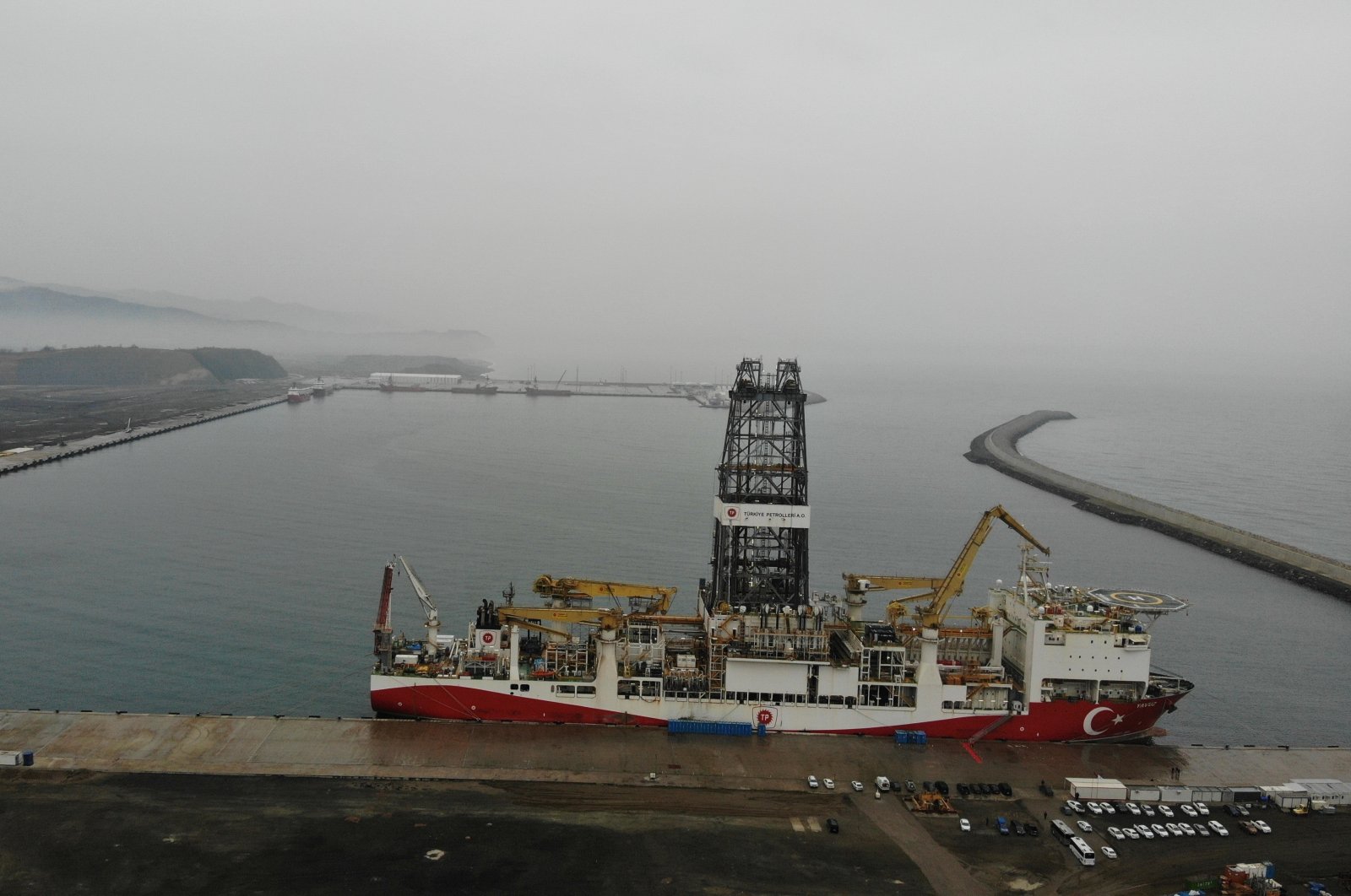 Turkey&#039;s Yavuz drill ship is seen at the Port of Filyos in Zonguldak, northern Turkey, Jan. 2, 2021. (IHA Photo)