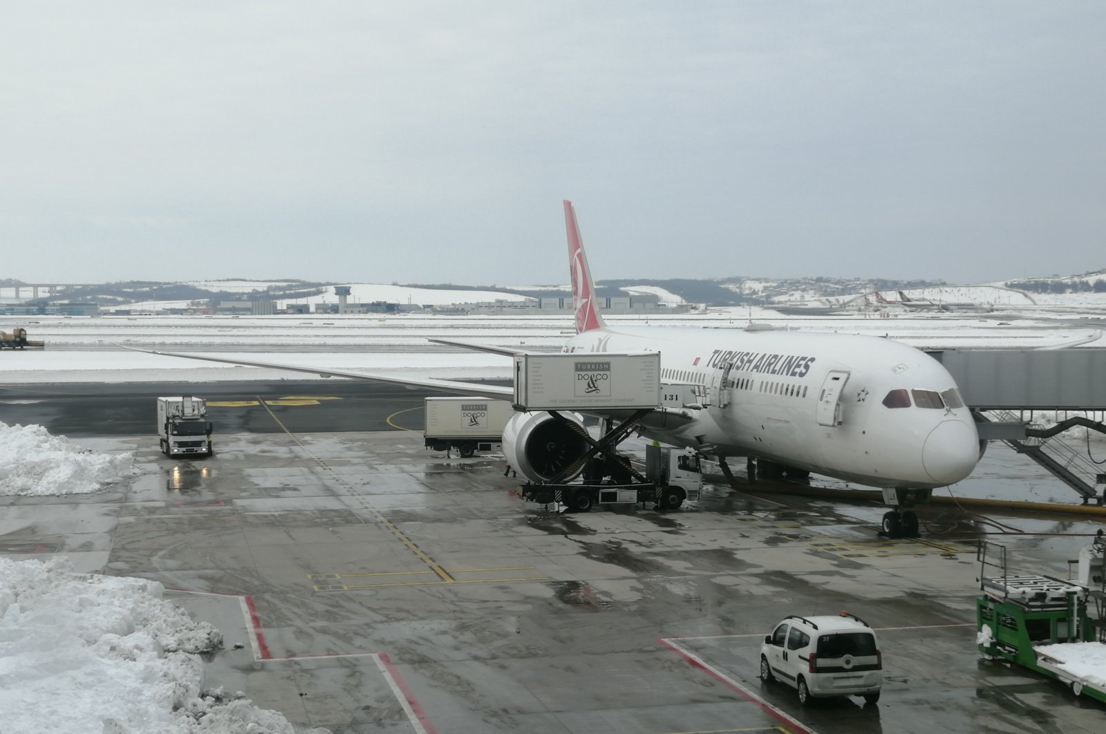 A Turkish Airlines (THY) airplane stands on a runway at the airport, in Istanbul, Turkey, Jan. 27, 2022. (İHA PHOTO) 