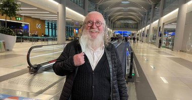 Rabbi Israel Elbaum speaking to Turkish media at Istanbul Airport before his THY fight back to Tel Aviv, Istanbul, Turkey, Jan. 27, 2022. (AA Photo)