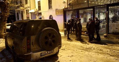 A view of the victim's car as police investigate the murder scene, in Istanbul, Turkey, Jan. 27, 2022. (AA Photo)