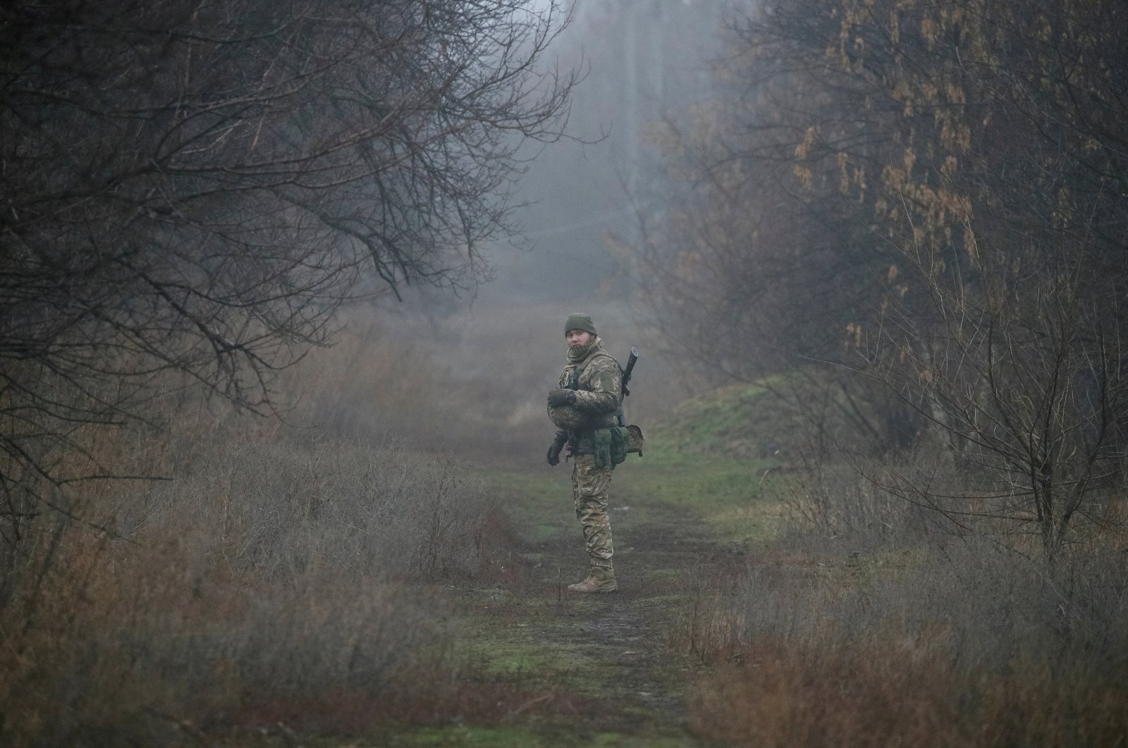 A Ukrainian serviceman is seen on the frontline near the village of Travneve in Donetsk region, Ukraine, Dec. 15, 2021. (Reuters Photo)